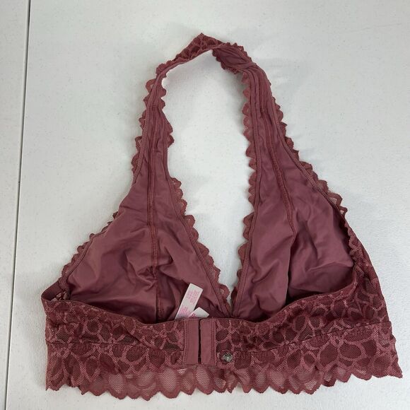 PINK Victoria's Secret L Large Bra Lace Bralette Halter Wireless Mauve Pink - Picture 5 of 15